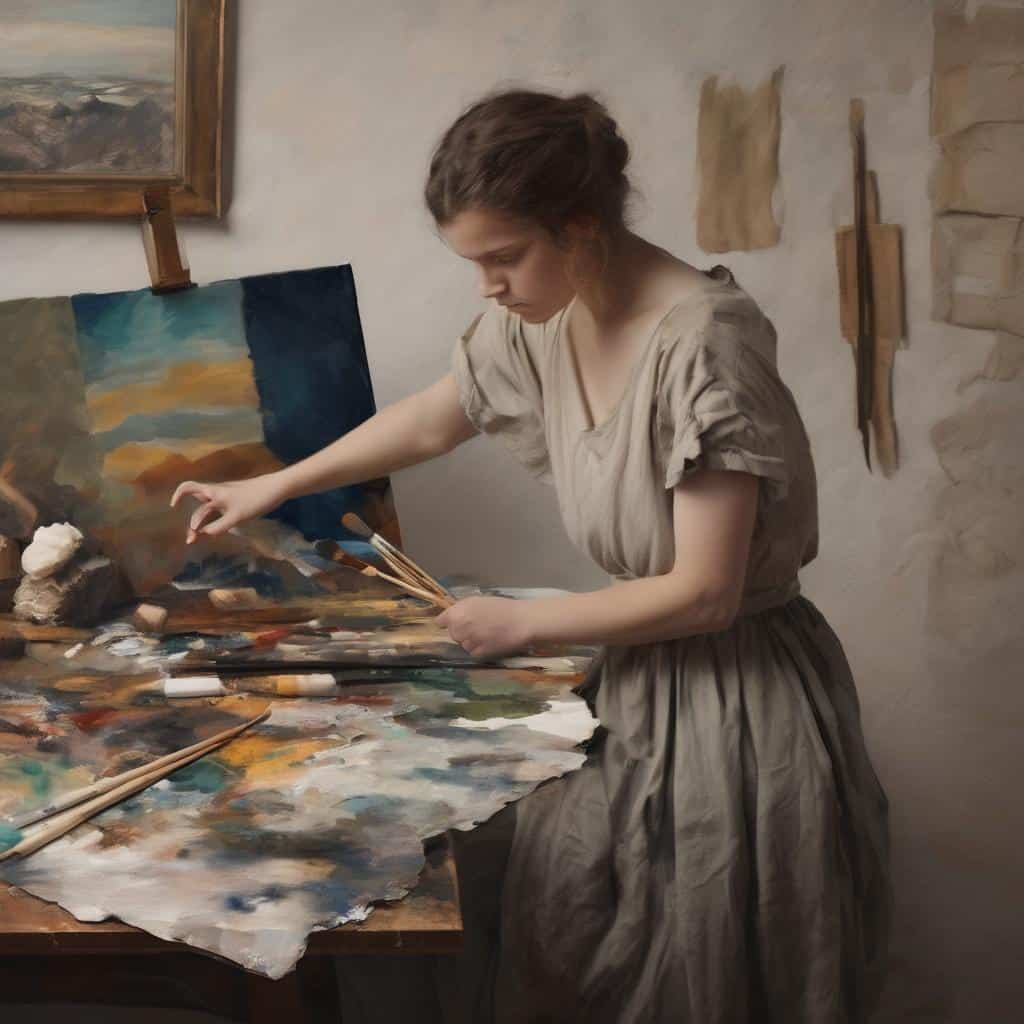 Ζ woman ζωγραφίζοντας με την τέχνη της φαντασίας και της πραγματικότητας σε παλιό εργαστήριο.